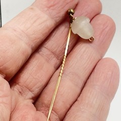 Antique Edwardian Stick Pin Frosted Satin Glass Acorn Dangle Gilt Metal