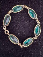 Stunning Antique Art Deco Emerald Green Glass Panel Link Bracelet 1930’s