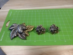 Leafs Brooch And Earrings Set, Three Tone