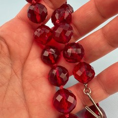 Vintage Red Glass Bead Choker Necklace Faceted Chunky Heavy Hand Knotted Czech?