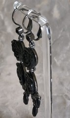 Vintage Victorian Revival Black Rose Carved Dangle Drop Gothic Moody Earrings