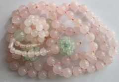 VINTAGE ROSE QUARTZ AVENTURINE KNOTTED BEAD LARIAT TASSEL NECKLACE ASIAN EXPORT