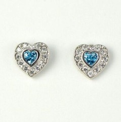 14k Solid White Gold Halo Heart Stud Earrings