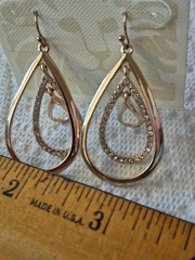 Anne Klein Vintage Earrings Gold plate crystal 3 teardrop dangle pierced