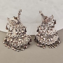 Vintage Sterling Silver Peacock Earrings Cannetille Filigree Articulated Dangles