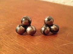 Vintage Mexican Silver Alloy Pair of Ball Form Decorated Screwback Earrings