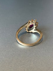 VINTAGE 14K YELLOW GOLD RED NAVETTE MARQUISE CUT GENUINE RUBY AND DIAMONDS RING