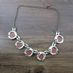 Vintage Thermoset Necklace Red Gold Tone 18 Inch