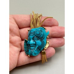 Vintage Signed Selro Selini Okina Noh Mask Brooch Pin