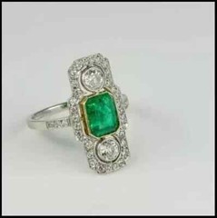 5.25Ct Art Deco Style Lab Created Emerald Engagement 14K White Gold Finish Ring