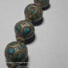 vintage Bead Tibetan Turquoise Inlay Silver Graduated 16″ Choker Necklace