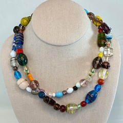 Vintage Necklace Handcrafted Glass Bead Lampwork Long Strand Multi Color 37″
