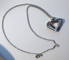 Rhinestone Twin Hearts Pendant Vintage Necklace
