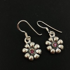 Sterling Silver Flower Purple Earrings Dangle Modernist Dainty Romantic Gift 925