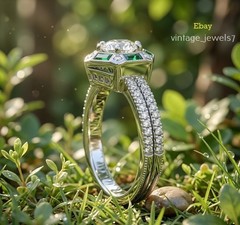2.54CT Round Lab Created Diamond Vintage Hexagon Halo Ring 14K White Gold Finish