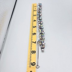 Vintage Weiss Aurora Borealis Rhinestone Bracelet Silver Tone Safety Chain 7in