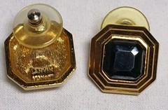 Lanvin Gold Tone And Hematite Square Post Earrings Signed Germany Vintage