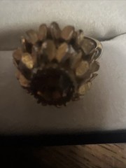 Vtg 1974 Avon SUNFLOWER Gold Tone Ring SunFlower Brown Topaz Wear & Patina 6.75