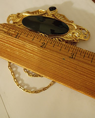 Rare Trifari Large Bar Pin Brooch Victorian Style Goth Black Enamel Gold chains
