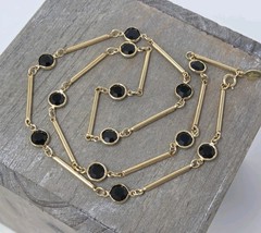 Princess House Gold Tone Black Bezel-Set Crystal Bar Chain Necklace 25″ Vintage