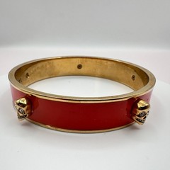 Vintage Y2K Juicy Couture Gold Tone Skull Clear Glass Bangle Bracelet Jewelry