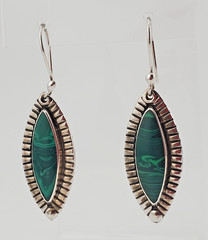 925 ATI Mexico Malachite Earrings 1.75in Drop Sterling Silver 6g Marquise Bezel