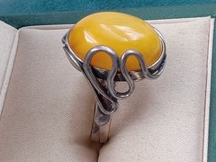 Artisan Made Sterling Silver Egg Yolk Amber Cabochon Ring S11.75 & 9.5 grams
