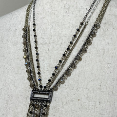 Art Deco 6-Strand Lariat Smoky Quartz Faceted Crystal Necklace w/AB; Dramatic!