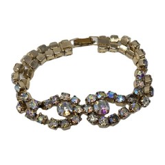 AB Rhinestone Tennis Bracelet Vintage Unsigned 7 Inches Prong
