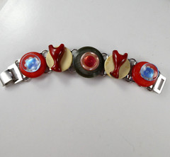Vintage SARAH COVENTRY Lucite Disc Button Bracelet Large Round Links Silver Tone