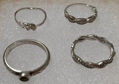 Vintage Lot of 4 Sterling Silver Rings, Assorted Sizes and Styles, Nice Designs