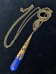 Lariat Necklace Egyptian Revival Coiled Snake Pendant Blue Lapis Lazuli Drop