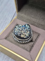 Large Vintage 925 Sterling Silver Blue Gold Druzy Ring Size 8.5 Estate Jewelry