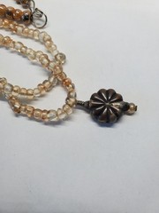 Vintage Beige Glass Bead Double Strand Ethnic Bronze Charm Choker Necklace
