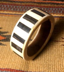 Vintage Horn & Bone Bangle Bracelet Brown Creme Colored Made In India