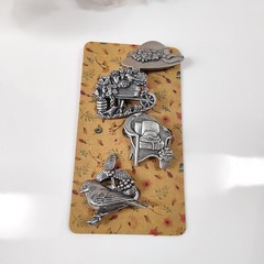 Lot 4 Vintage Birds & Blooms Pewter Pins 01-08 Cottage Limited Bird Hat Flowers