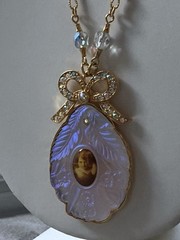 Vintage Kirks Folly Moonglow Portrait Pendant, AB Crystal Necklace, 32″, Retired