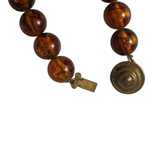 Vtg Honey Amber? Brown Black Swirl Lucite Single Strand Bead Necklace Choker