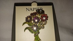 Napier Red/ Burgundy Clear Stone Floral Brooch Bouquet 2 1/2 Inches