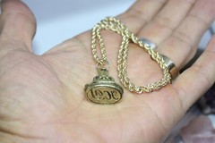 Victorian 1890’s Seal Pendant Initial HY Solid 10K Gold 2.5 MM Rope Necklace 18″