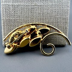 Vintage Opalite Glass Brooch Gold Tone Leaf Branch