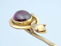 Antique Victorian 22K 15K Gold Garnet Cabochon Laughing Snake Egg Stick Pin Box