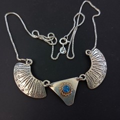 Ethnic Necklace Vintage Sterling Silver Blue Tribal Folk Crescent Artisan Boho