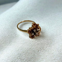 Vintage Brutalist Ring 14k Yellow Gold Diamond Chip Estate Abstract Band Size 8