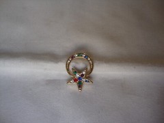 VINTAGE 1980s OPEN STAR & CRESCENT MOON MULTICOLOR RHINESTONE GOLD TONE PENDANT