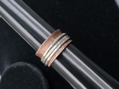 Vtg Modernist 925 Sterling Silver Copper Triple Spinner Band Ring Size 9.5