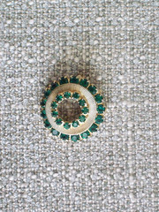 Vintage Yellow Gold Plated and Green Rhinestone pin, excellent condition