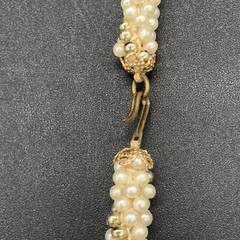 Vtg Faux Pearl Gold Woven Rope Necklace Matching Rope Hoop Earrings Screw Backs