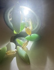Heavy Vintage Unique Large Green Marquise Shape Opals & Faux Pearl Push in Clasp