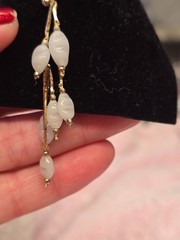Gold and carved white jade Lilly of the valley vintage earrings